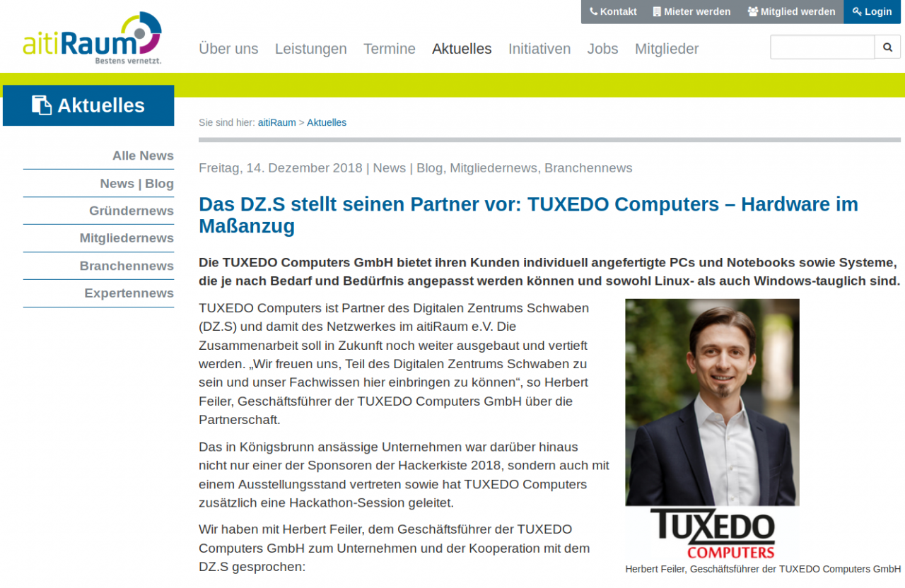 Interview Herbert Feiler, TUXEDO Computers beim aitiRaum