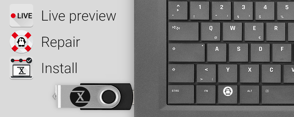 Mit dem Live-System probieren Sie TUXEDO OS aus, reparieren eine bestehende Installation oder spielen das System neu ein.