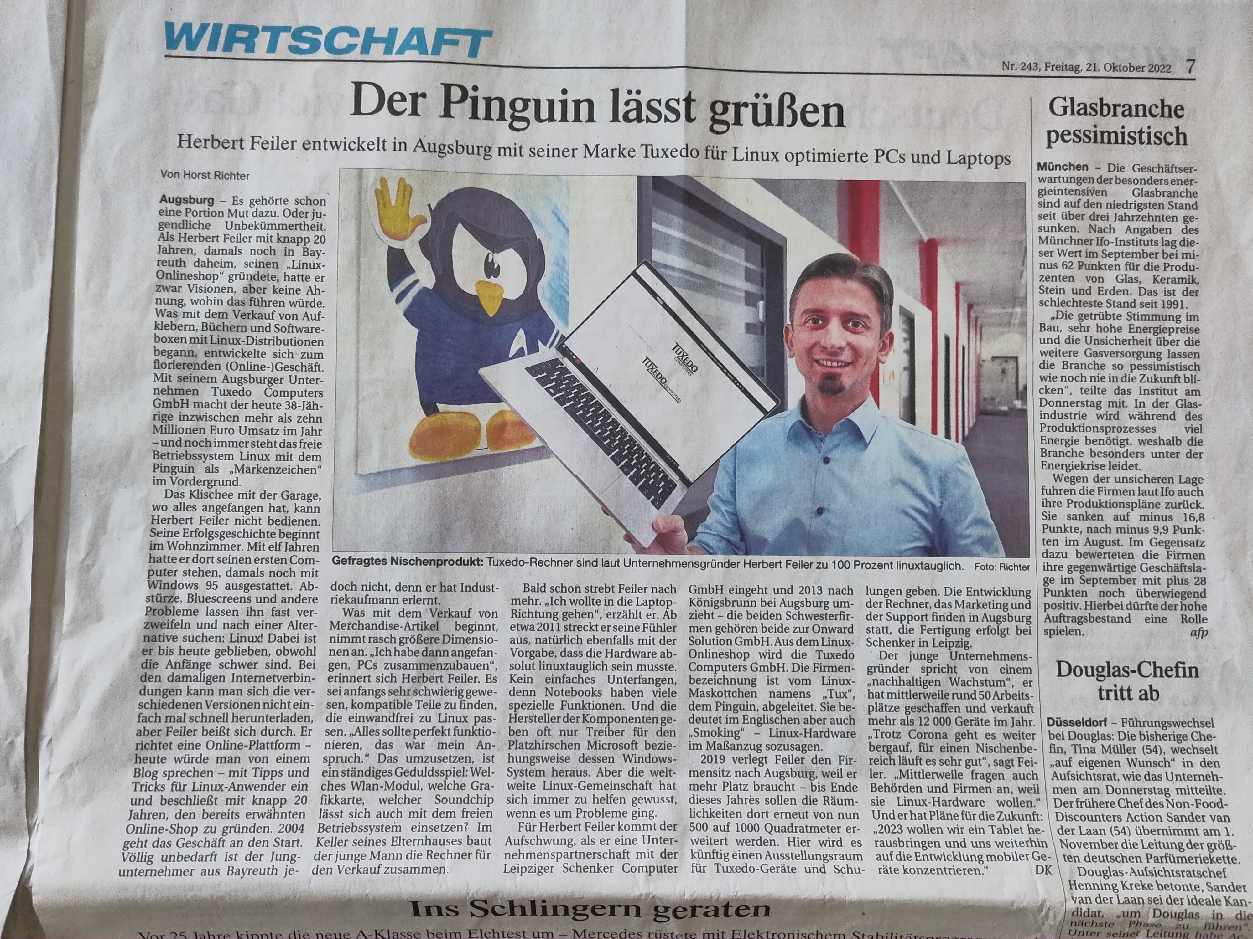 Excerpt from the Donaukurier: The penguin says hello.