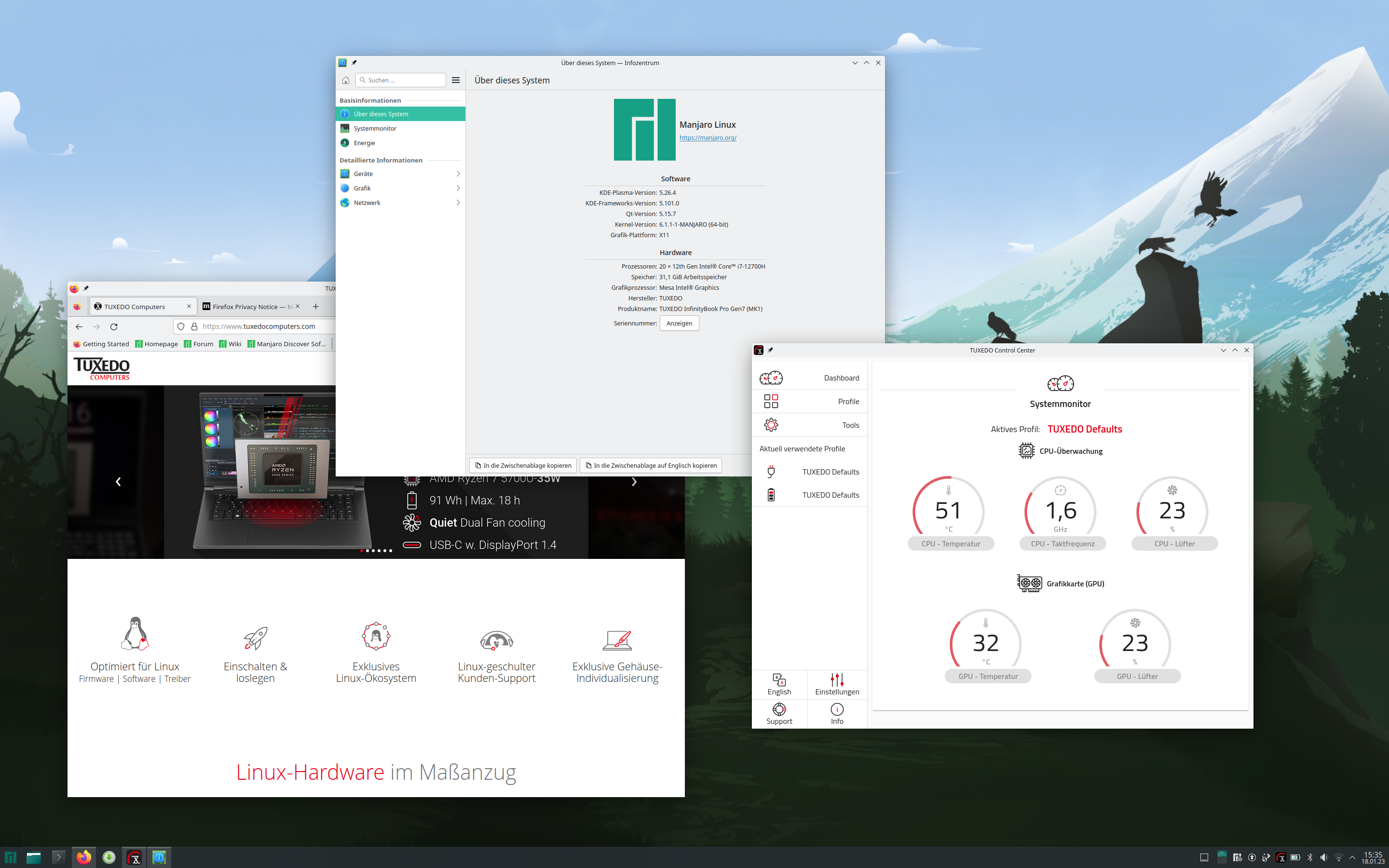 Das TUXEDO Control Center unter Manjaro Linux.