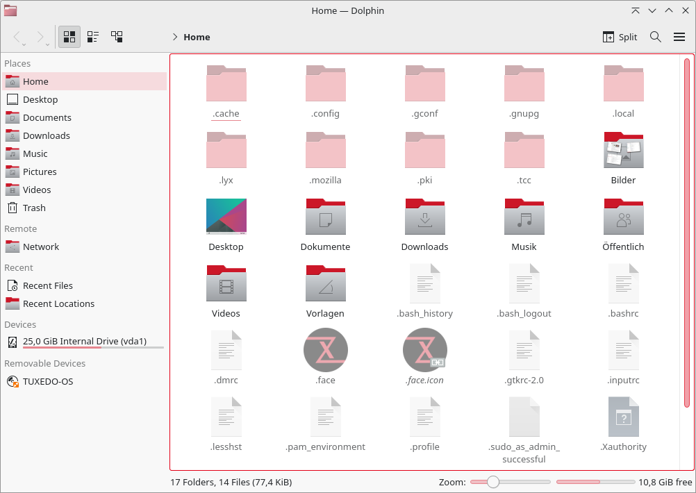 In the Dolphin file manager, you activate the display of hidden files and folders via the menu or the key combination Ctrl+H.