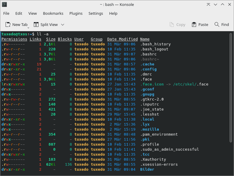 On the command line, use the -a switch (i.e. ls -a or as here ll -a) to display all files and folders in the current directory.