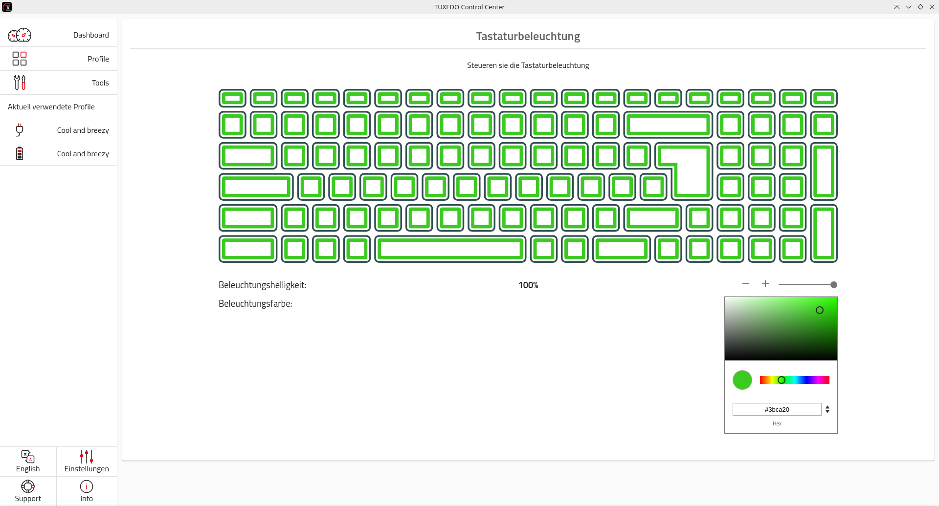 Mit dem Update steuern Sie Helligkeit und Farben der Tastaturbeleuchtung über das TUXEDO Control Center.