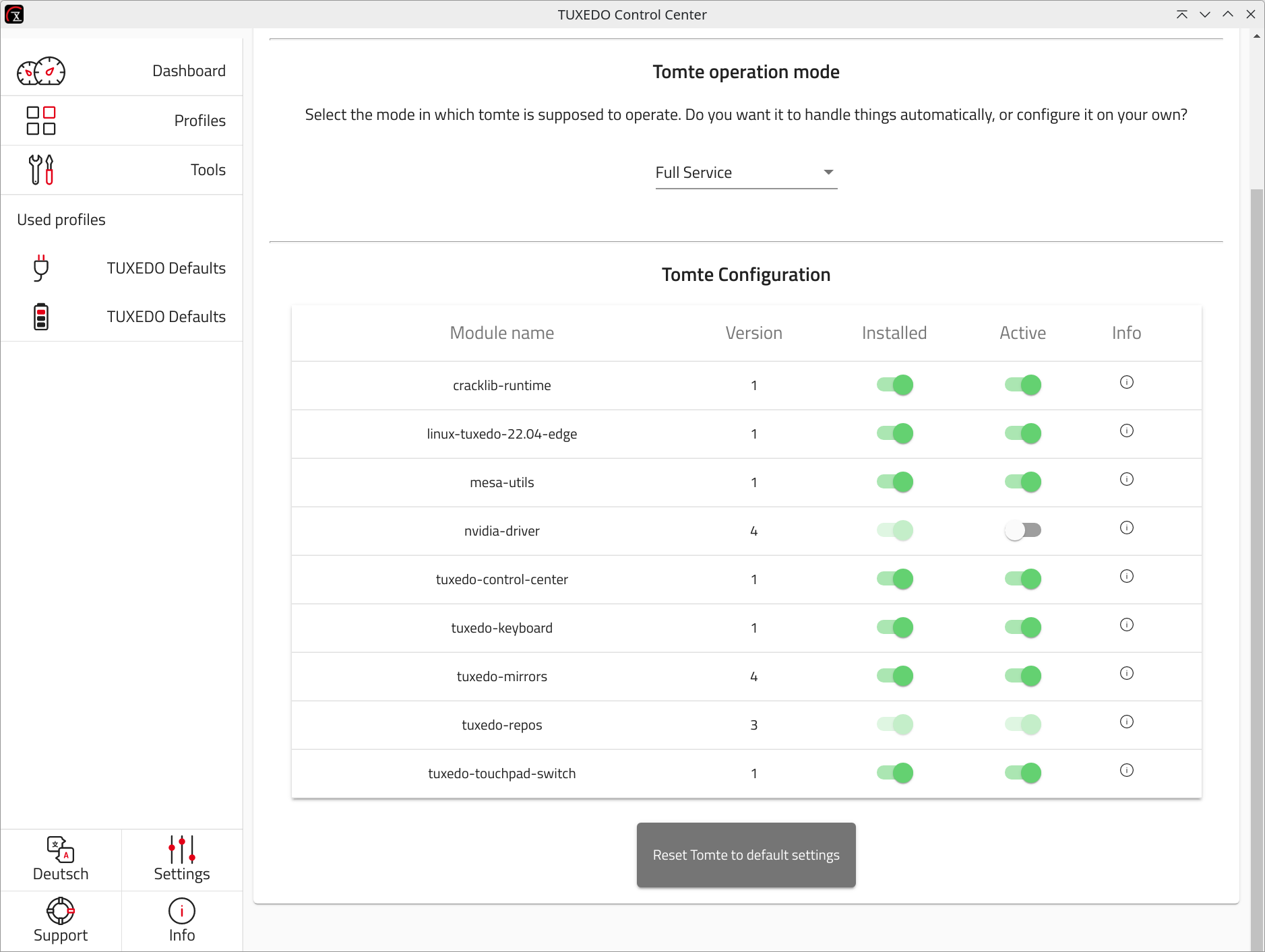 The TUXEDO Control Center 2.0 now offers a graphical interface for configuring Tomte.