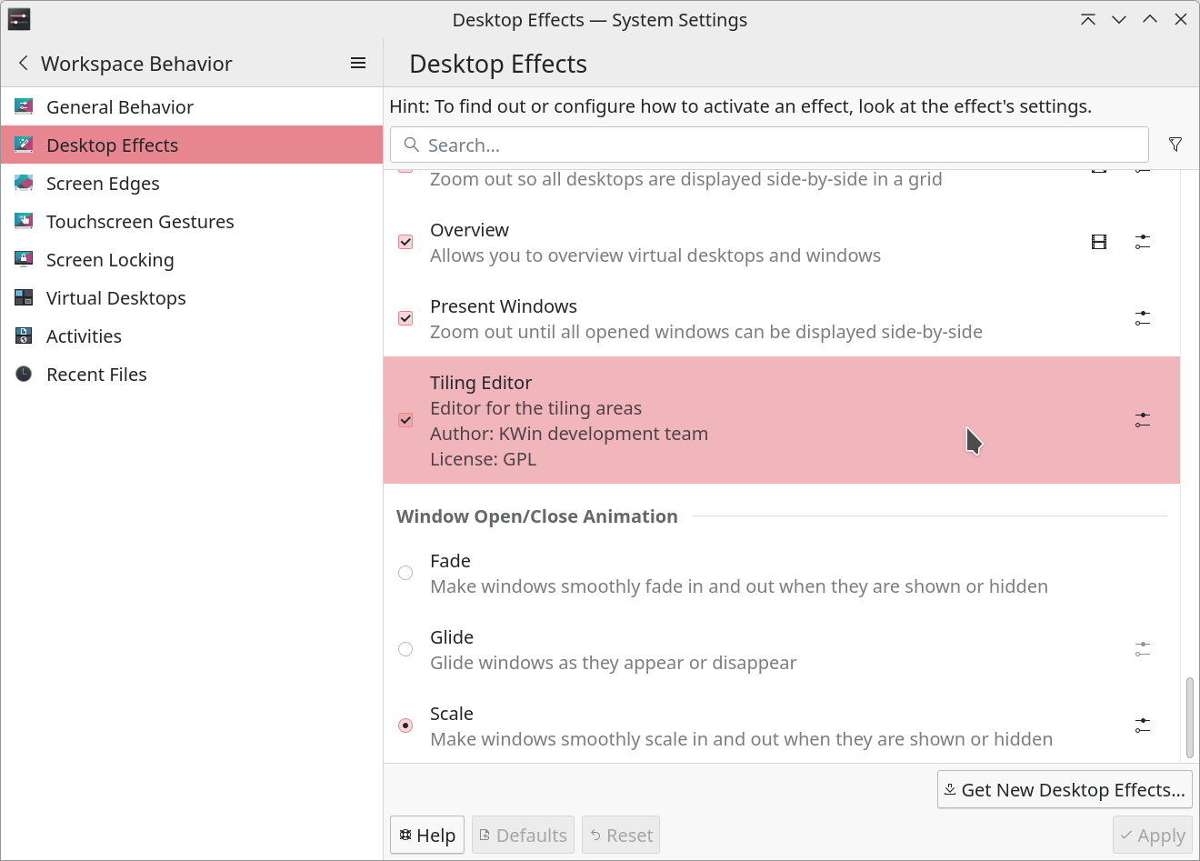 To configure the grid, activate the Tiling Editor in the System Settings of the KDE desktop.