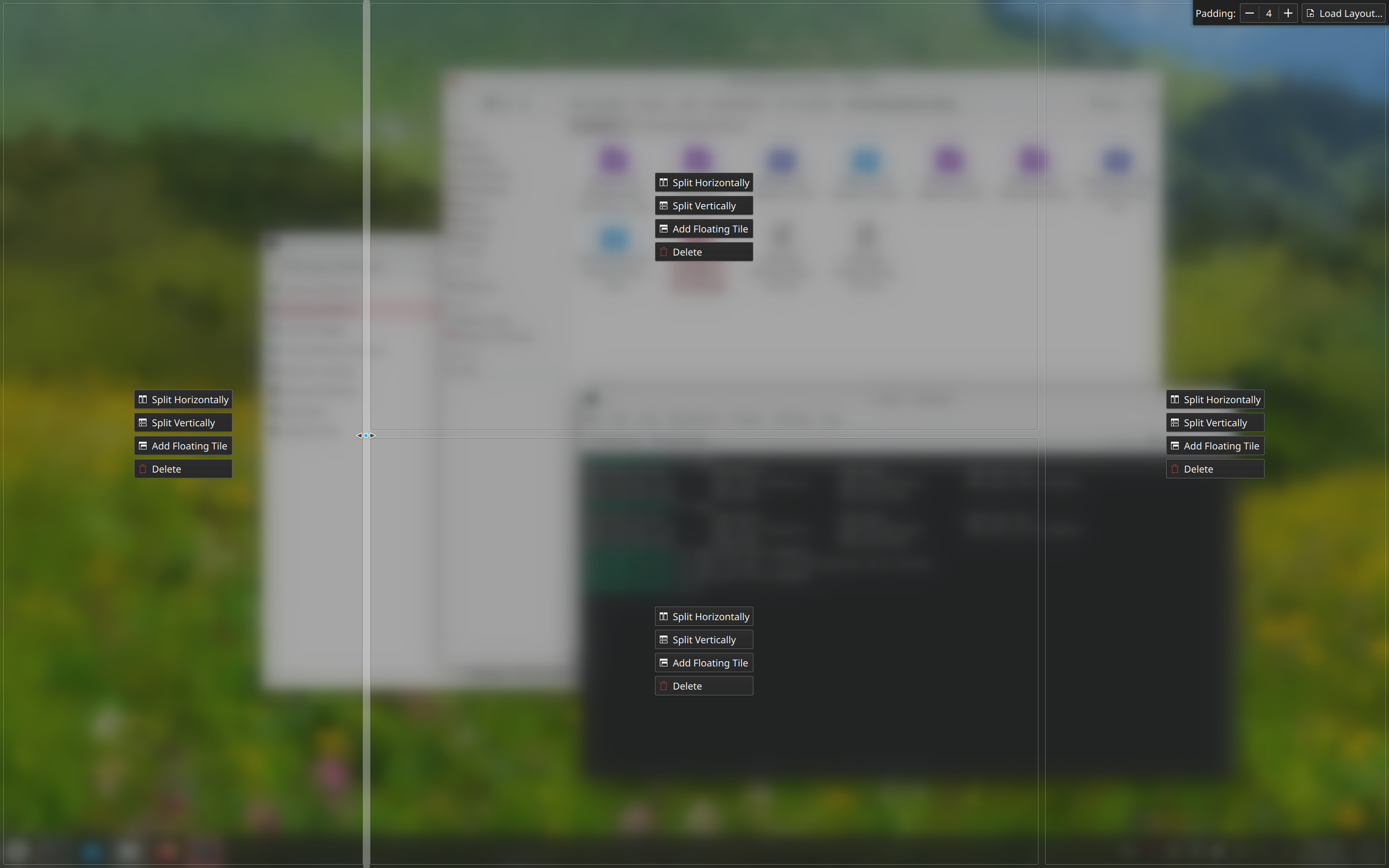 You can call the tiling editor with the key combination Super+T. Press Esc to return to the desktop.