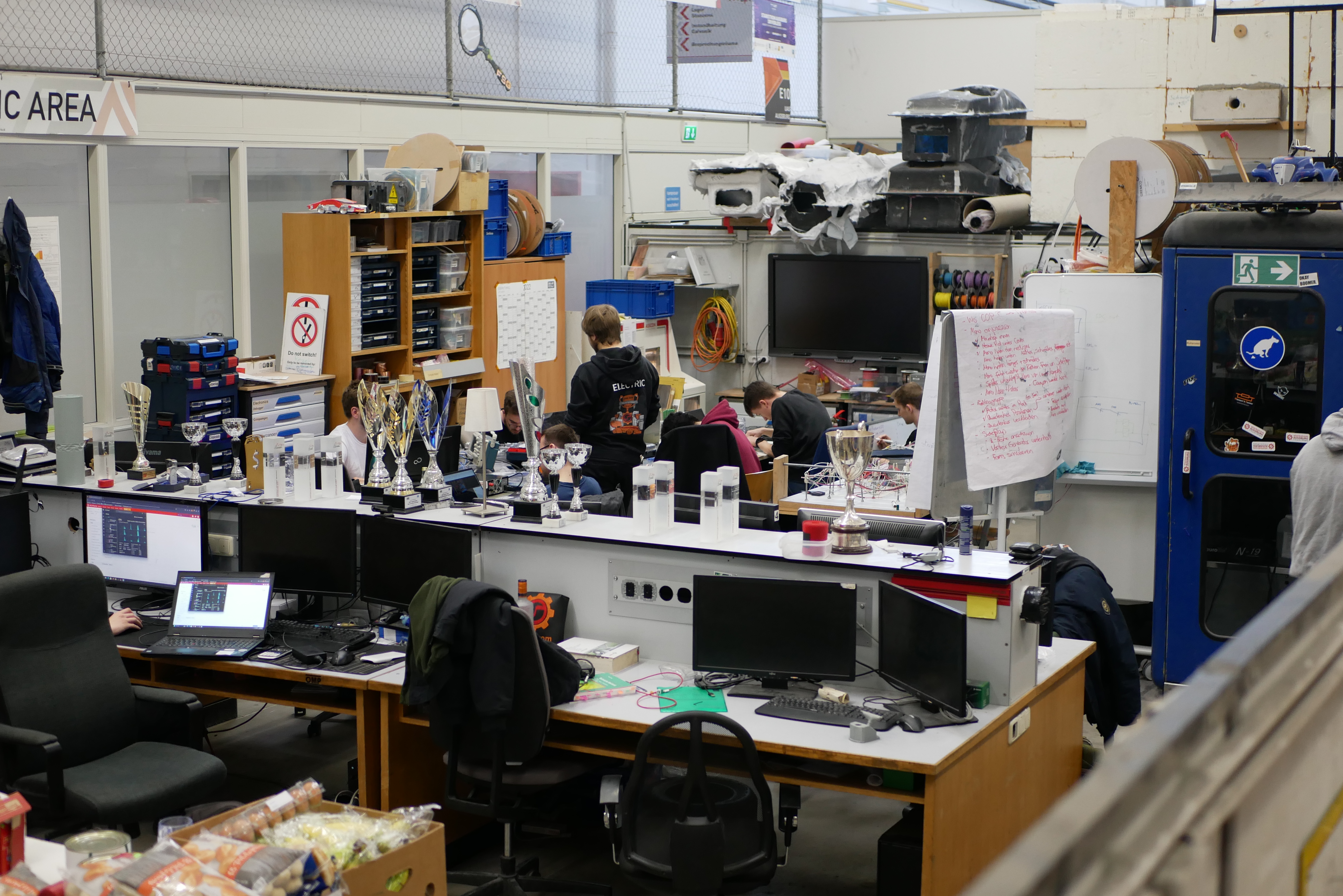 The team works in the workshop even on weekends.