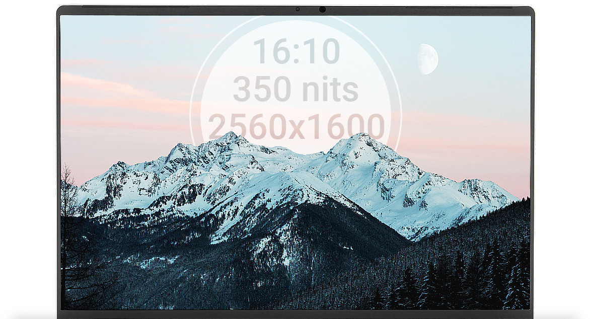 The 16-inch 16:10 display with a resolution of 2560 x 1600 pixels provides the finest details for detailed photo and video editing.