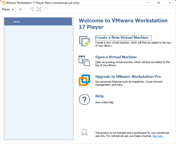 The commercial VMWare Workstation Player may be used by private users free of charge. From the sidebar, set up a virtual machine with TUXEDO OS.