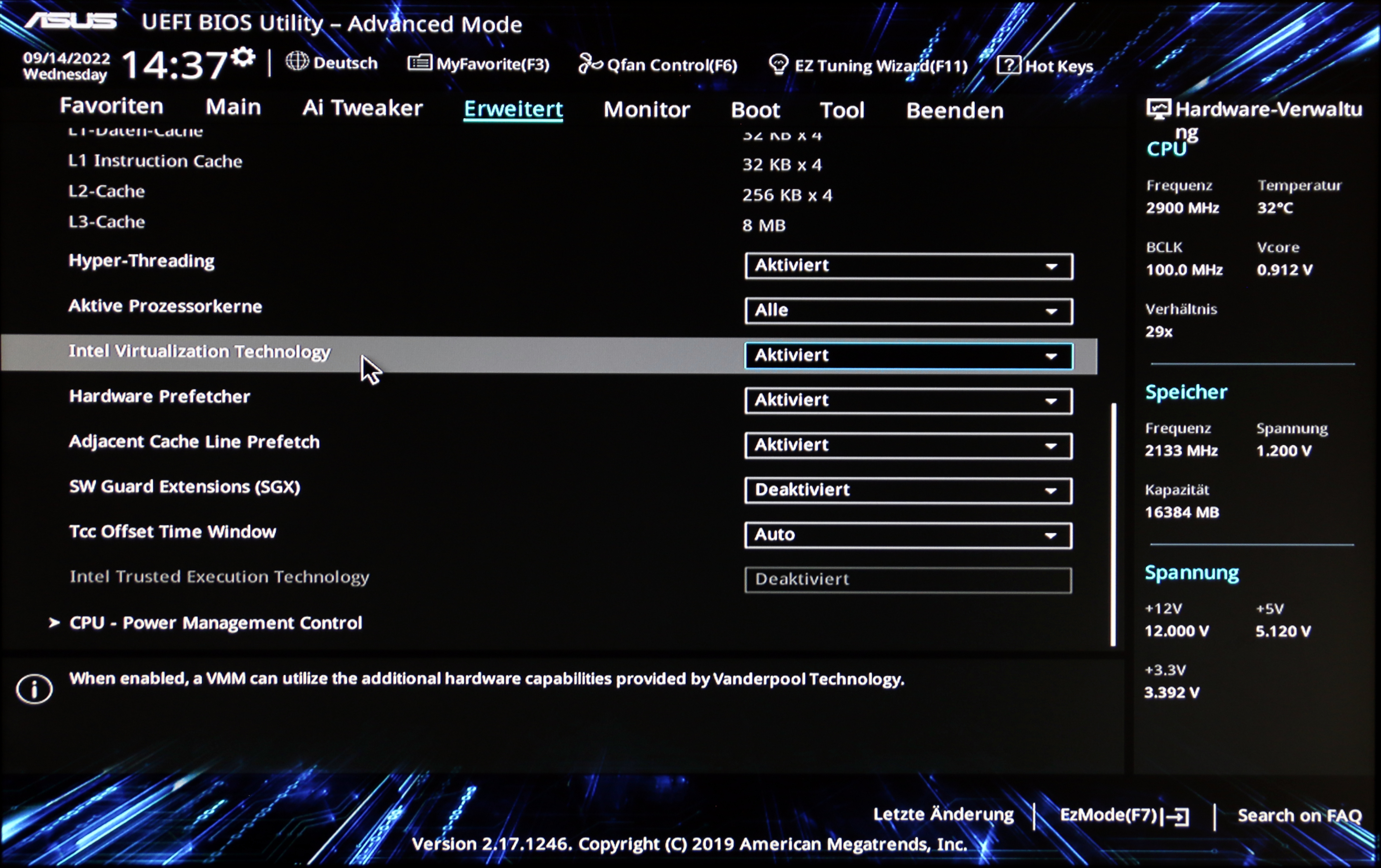For the VM to work optimally, enable VM support inside the /UEFI/BIOS.