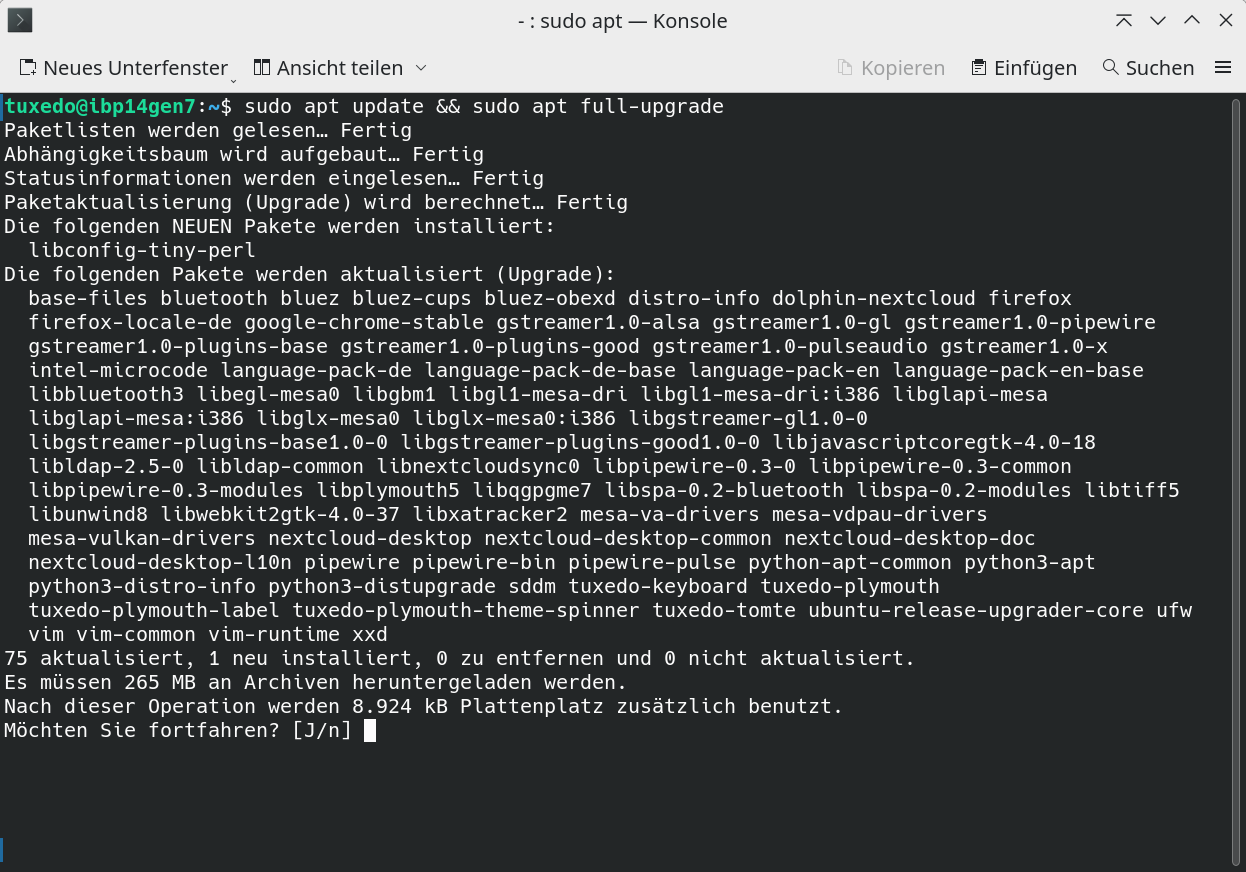 Alternativ nutzen Sie das Terminal: Das Paketmanagement liest die Paketquellen neu ein und installiert die Updates.