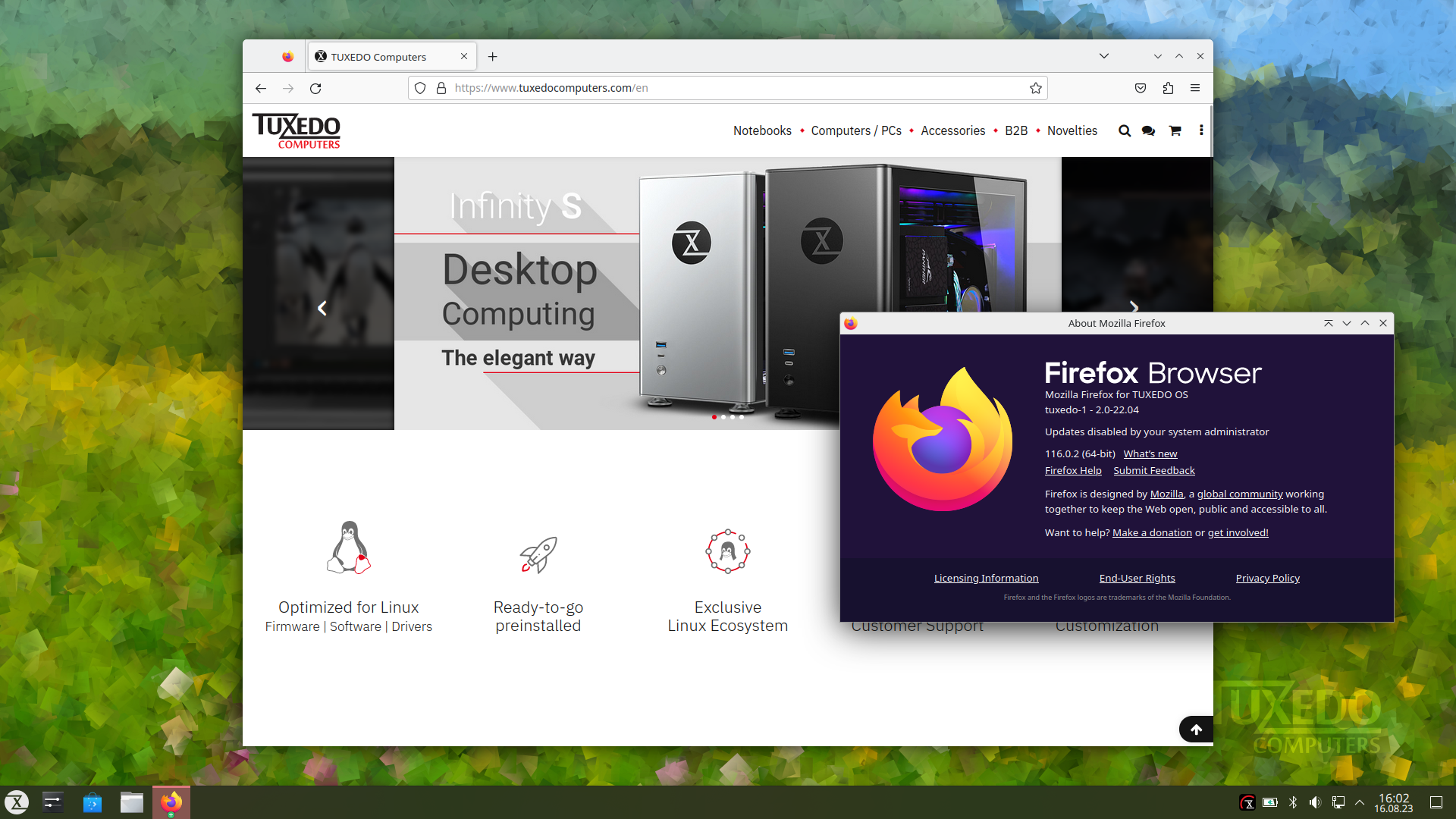New also for the Internet: Firefox 116.0.2 and Nextcloud Desktop 3.9.2.