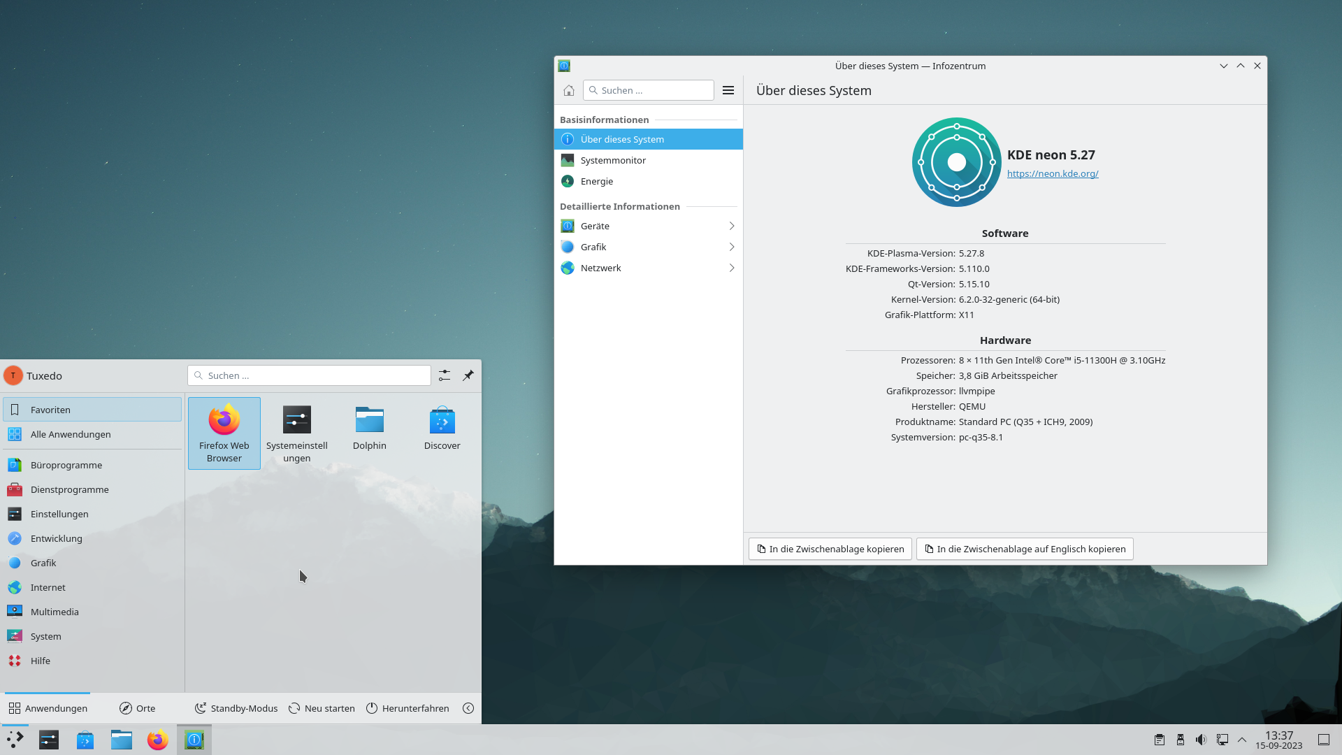 KDE Neon mit KDE Plasma 5.27 und Kernel 6.2.