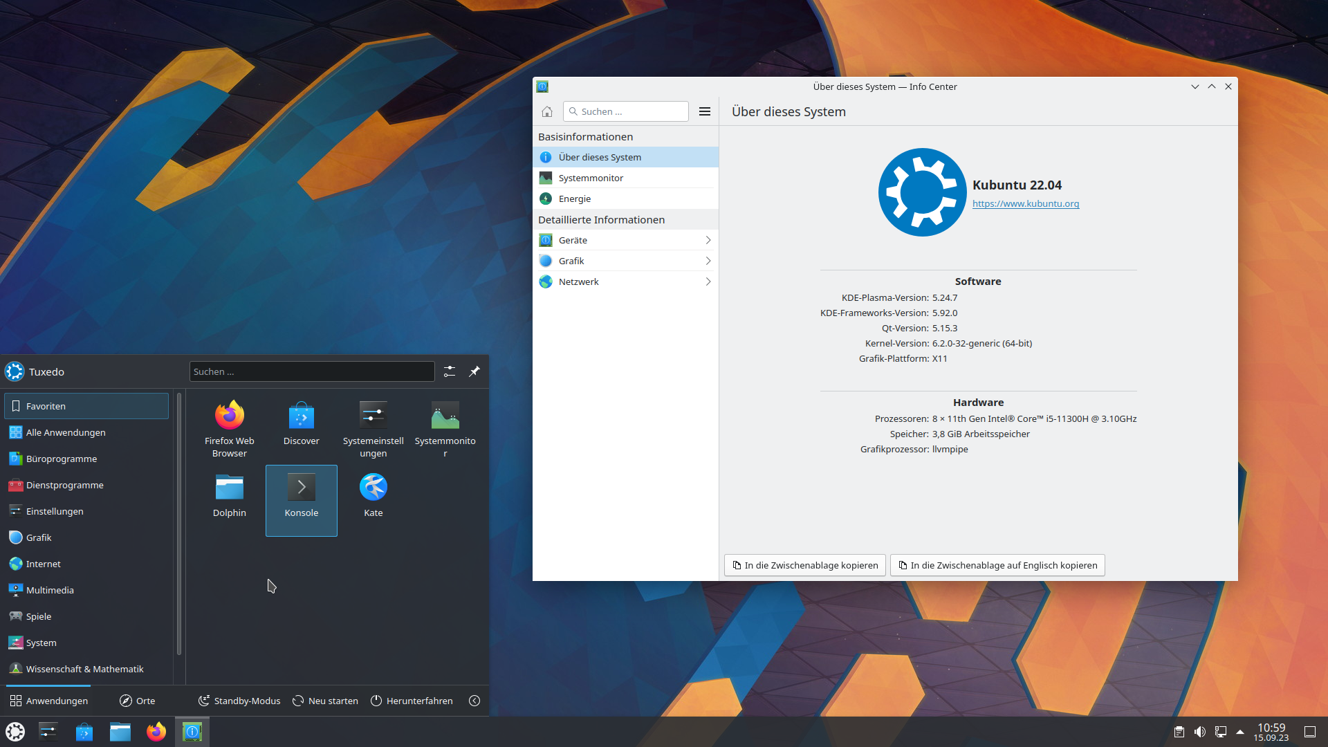 Kubuntu 22.04 mit KDE Plasma 5.24 und Ubuntu-Kernel 6.2.