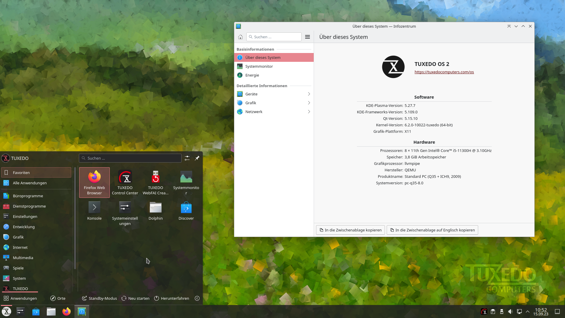 TUXEDO OS 2 with KDE Plasma 5.27 and Tuxedo kernel 6.2.