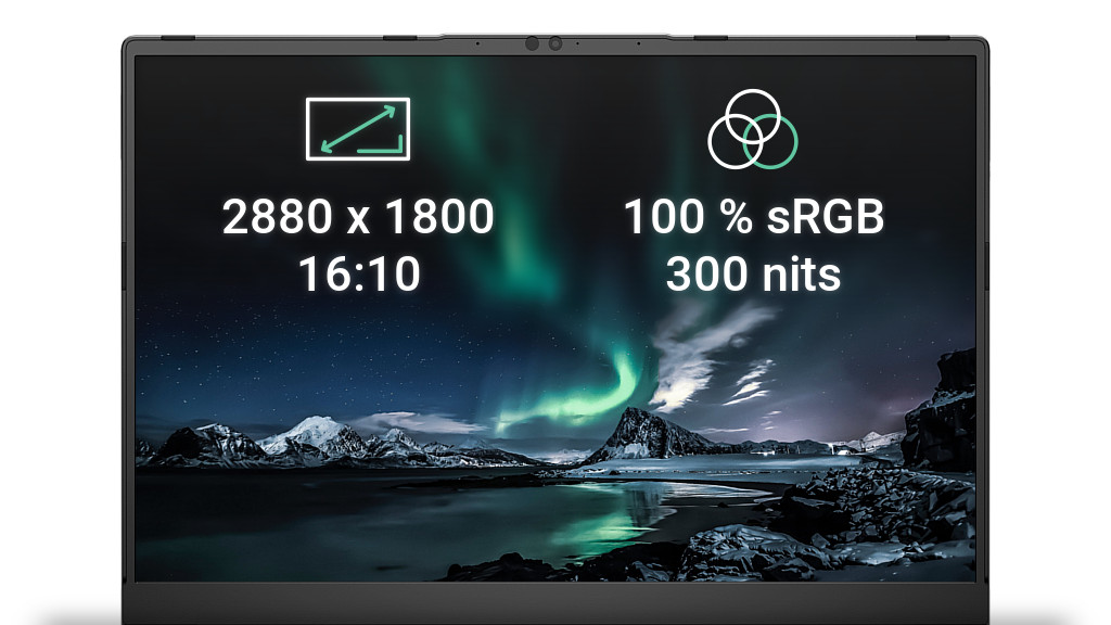 The 14-inch LPTS display with a resolution of 2880 x 1800 in 16:10 format.