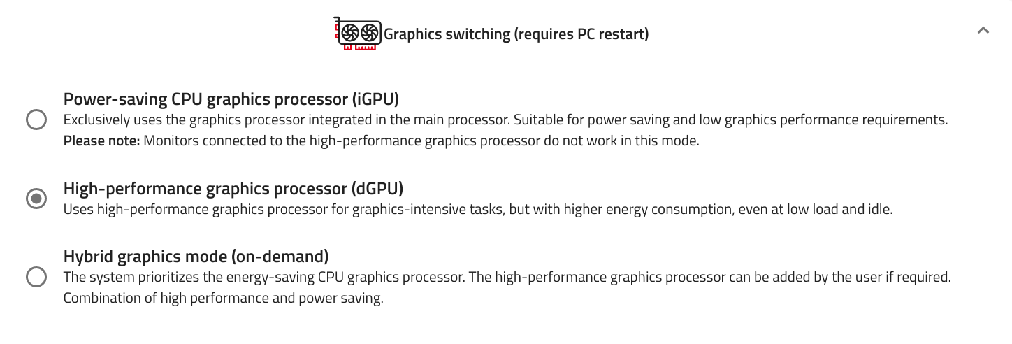 Graphic switching requires restart