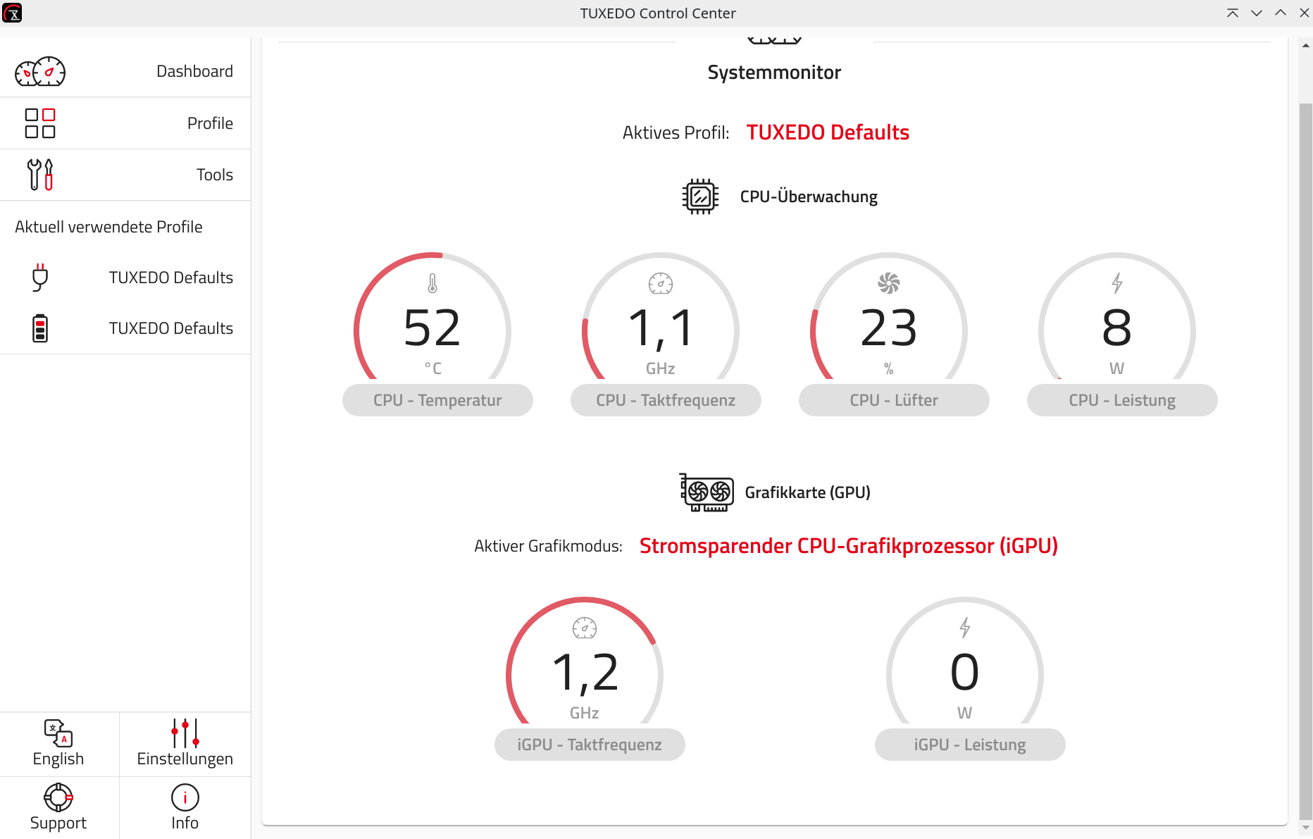 Anzeige von Frequenz und Leistung bei iGPU