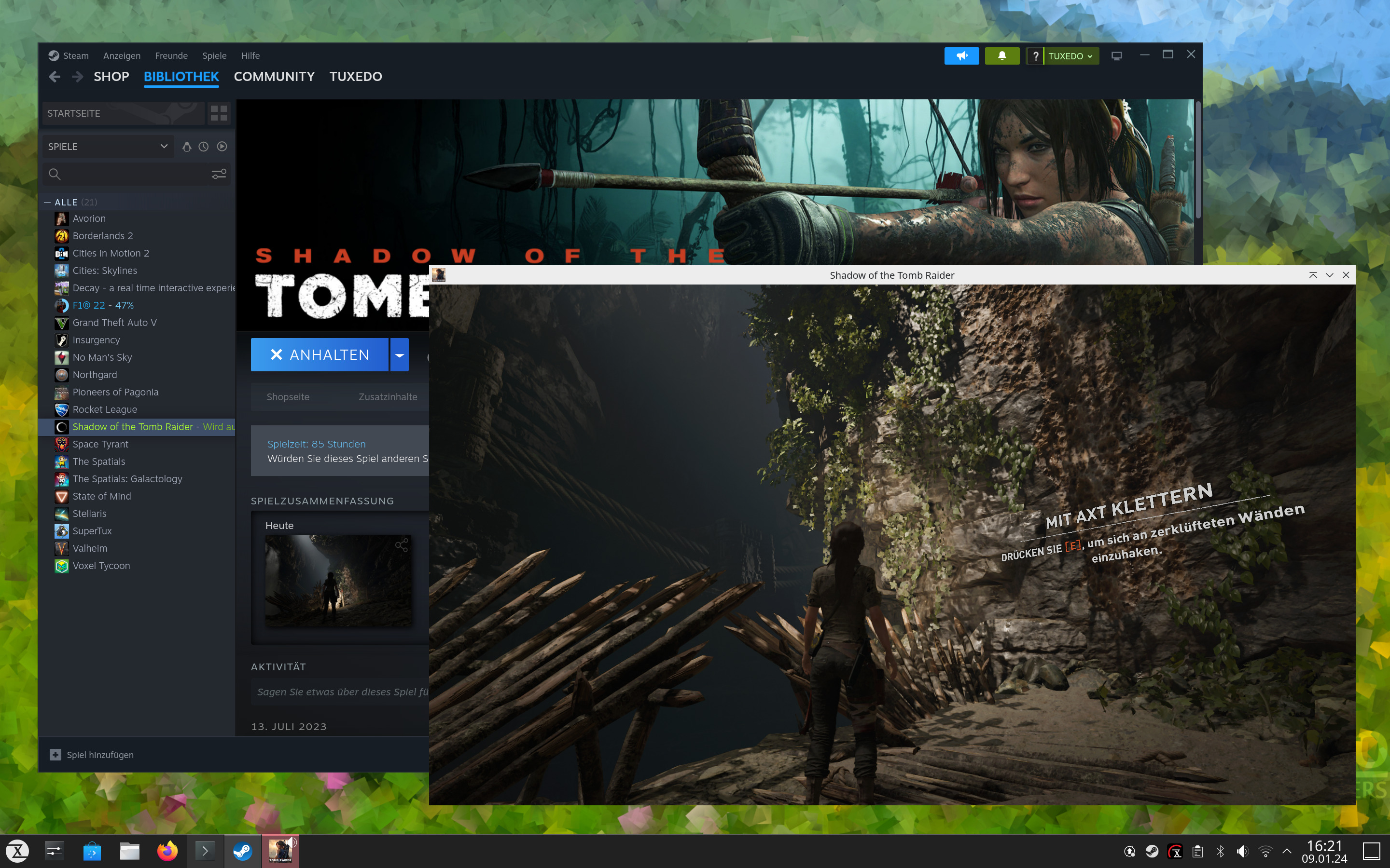 Nur als Beispiel: Shadow of the Tom Raider unter TUXEDO OS.