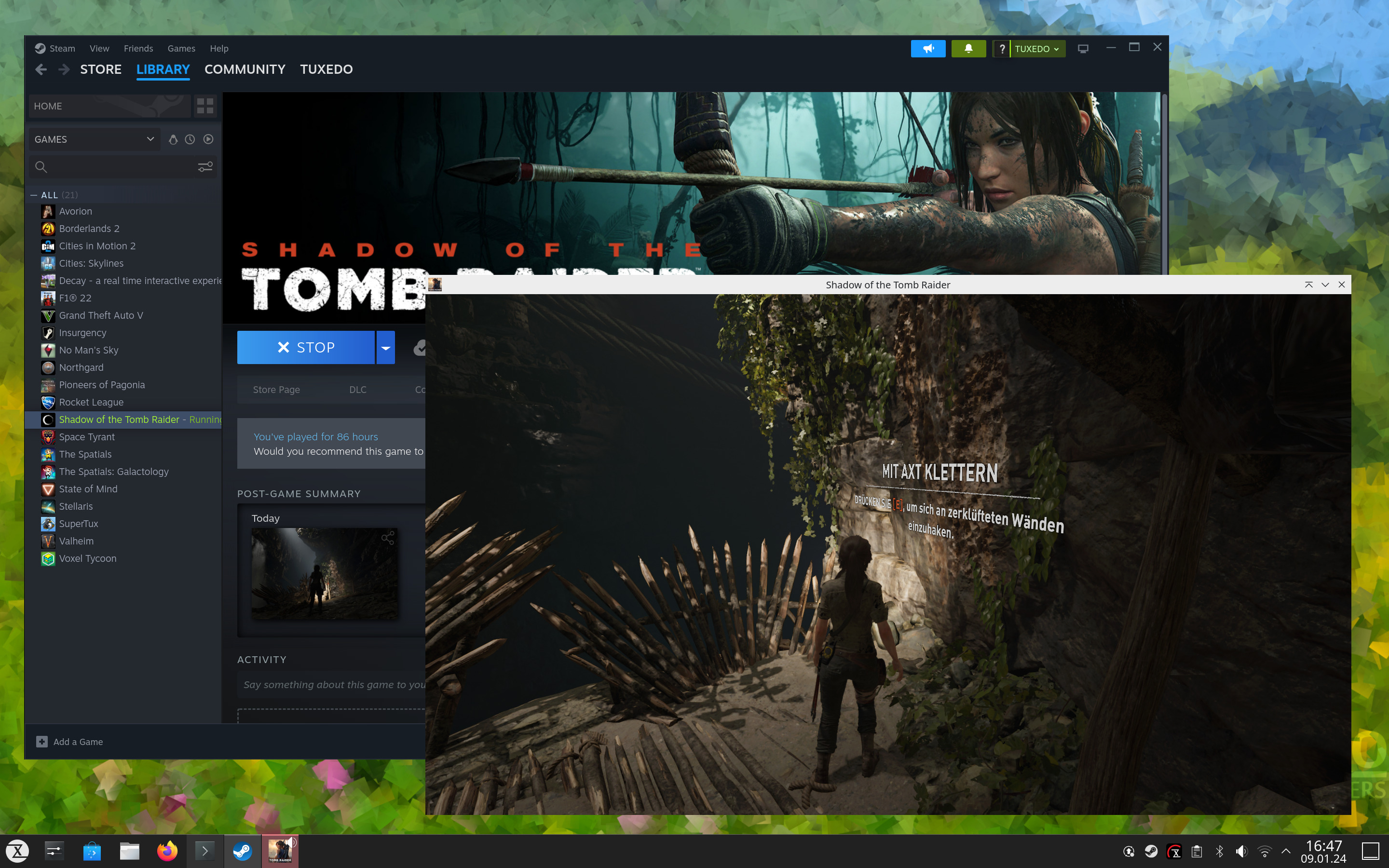 Just as an example: Shadow of the Tom Raider under TUXEDO OS.