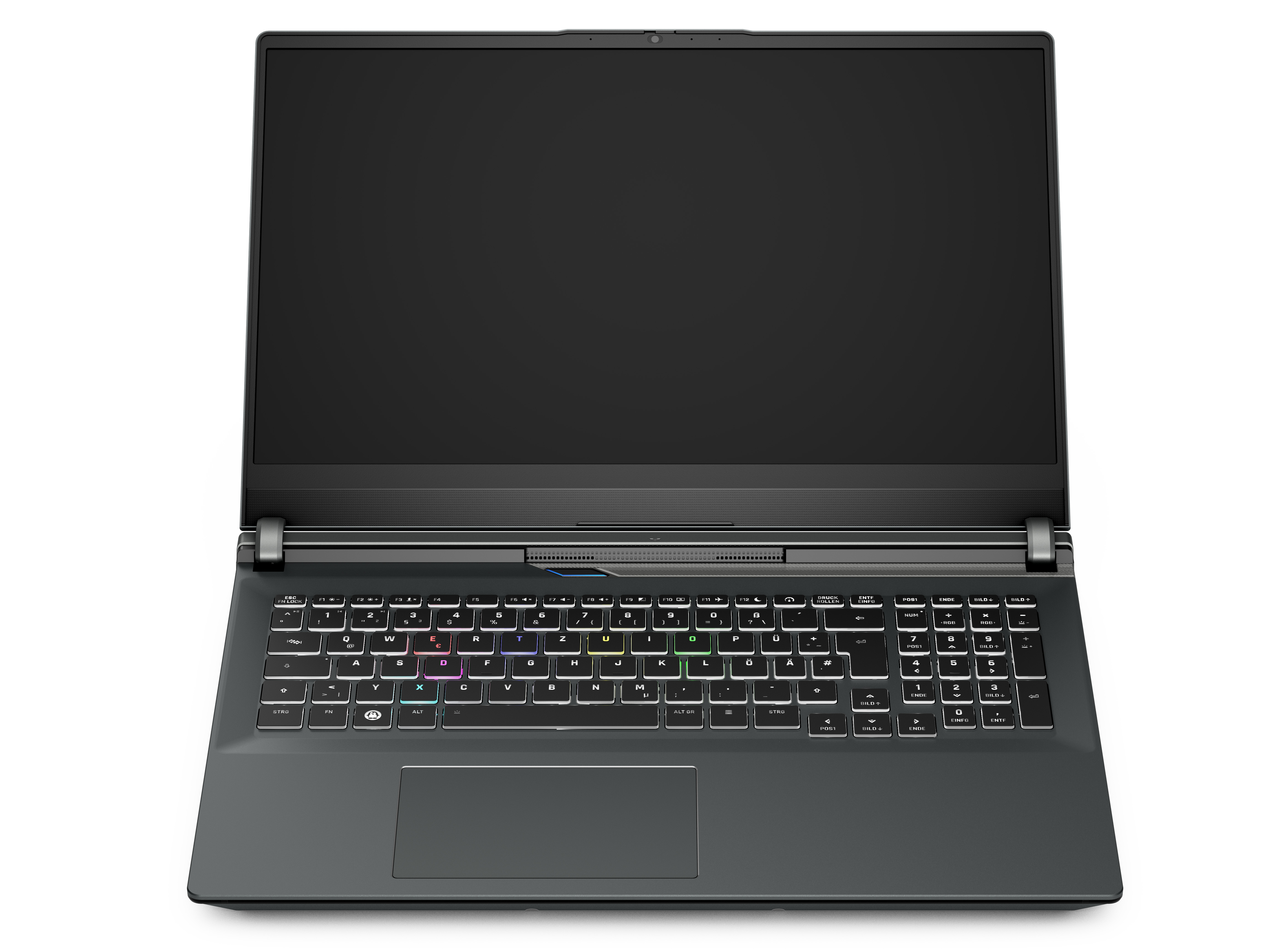 Neben der per-Key-RGB-Tastatur verfügt das Sirius 16 - Gen2 über eine einstellbare Lichtleiste an der Gehäusevorderkante.