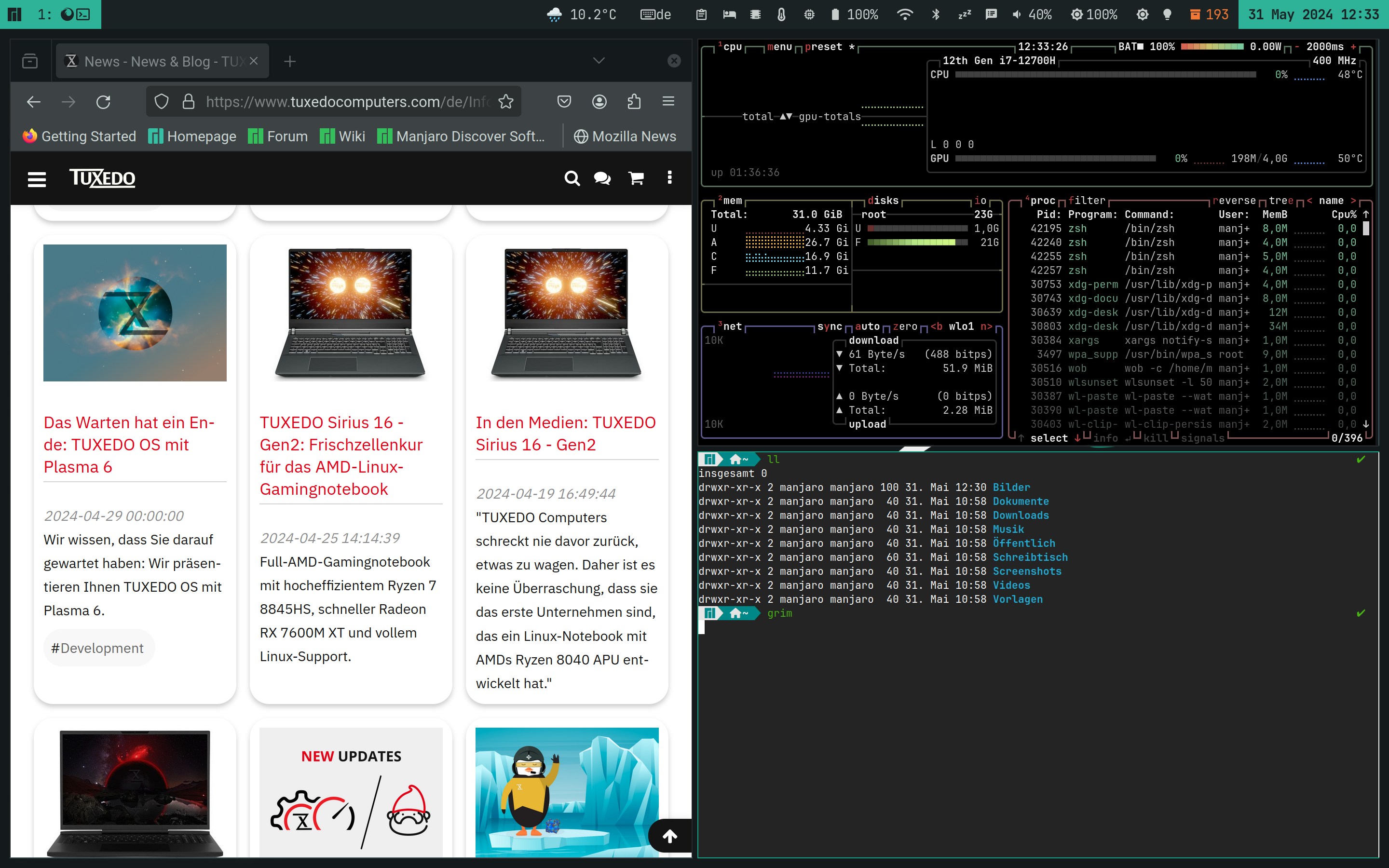 Warum nicht mal ein Exot: Mit Manjaro Sway organisieren sich die Anwendungsfenster automatisch auf dem Bildschirm. Ideal für Geräte mit kleinem Display.