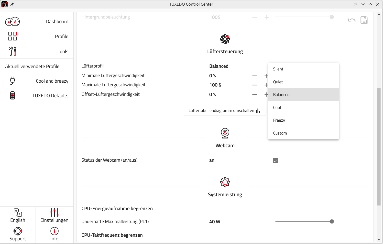 Profile in der Lüftersteuerung