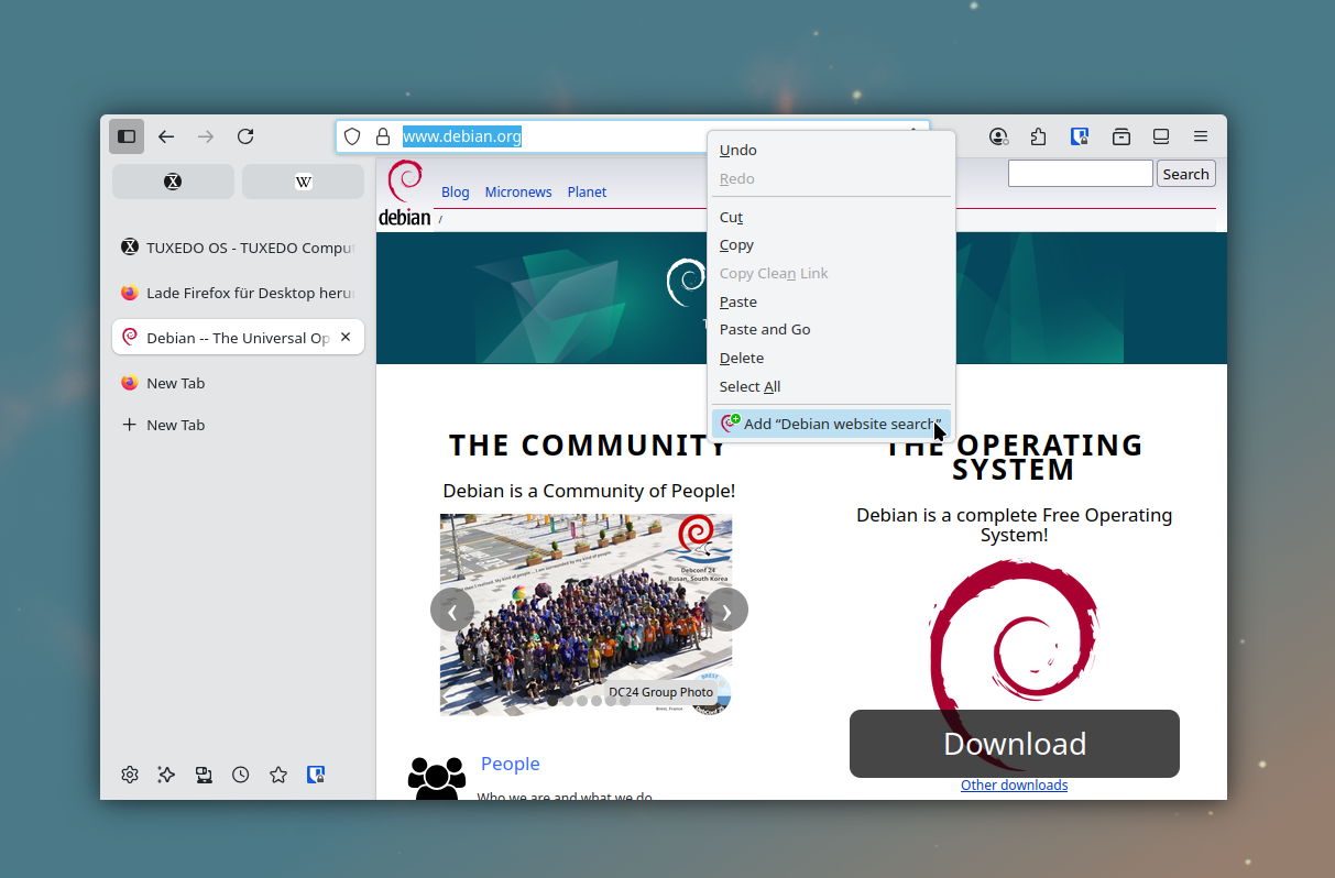 Add any search engine directly via the address bar of a tab