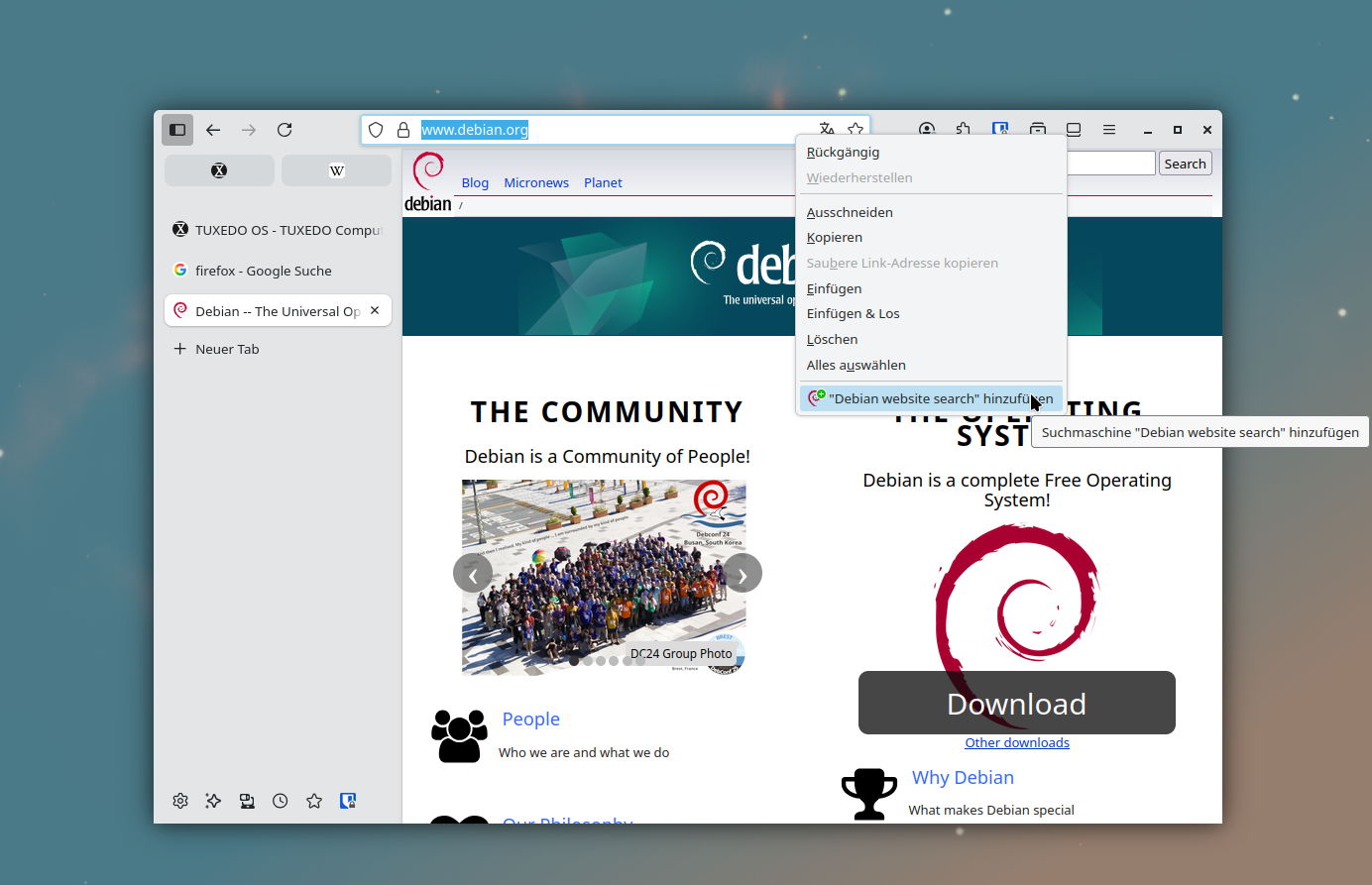 Beliebige Suchmaschinen können sie direkt über die Adressleiste eines Tabs hinzufügen