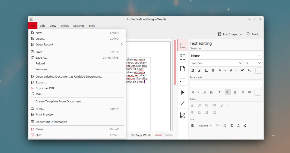 Calligra Words combines word processing and desktop publishing