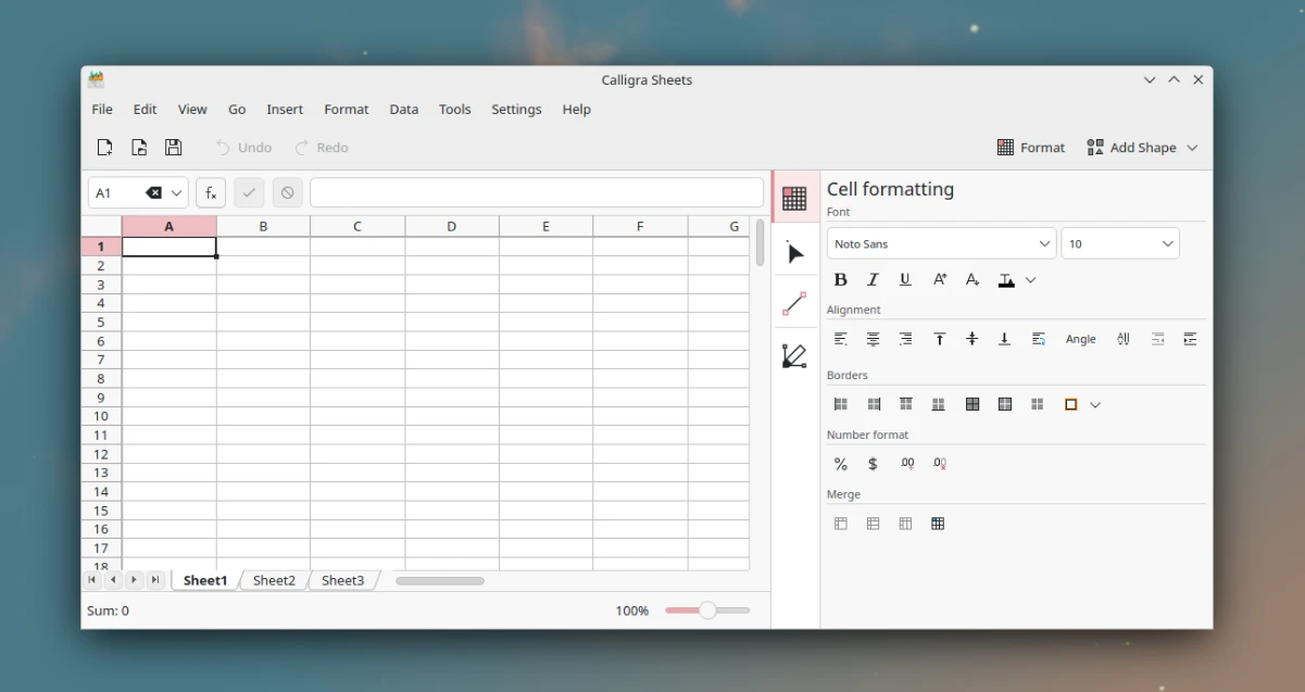 Calligra Sheets is a fully featured spreadsheet application