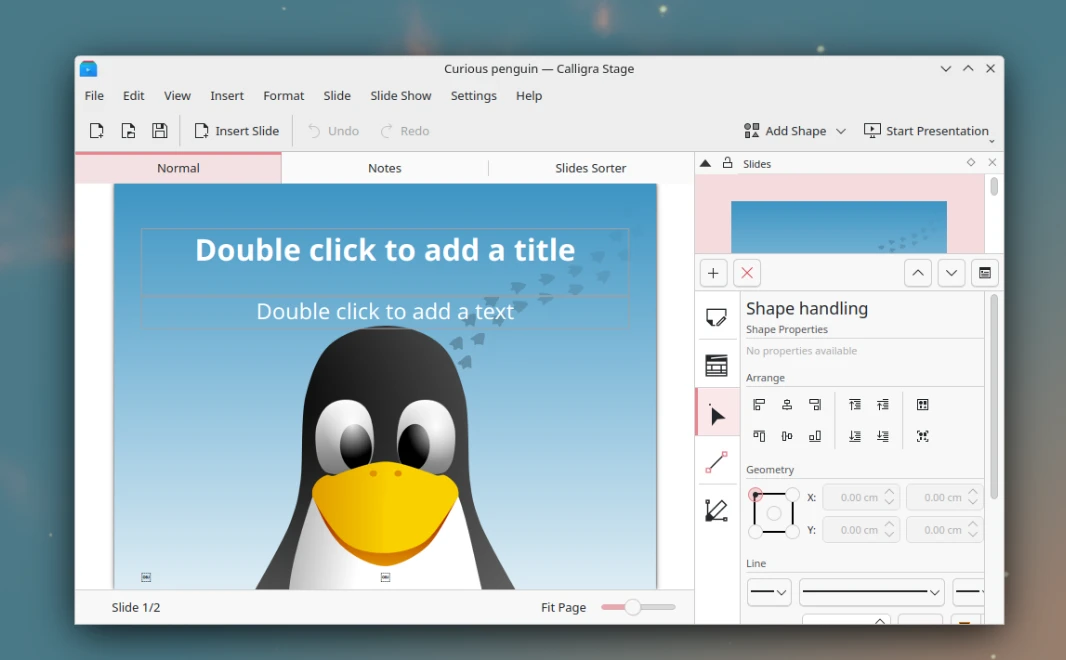 Calligra Stage is an easy to use yet flexible presentation application