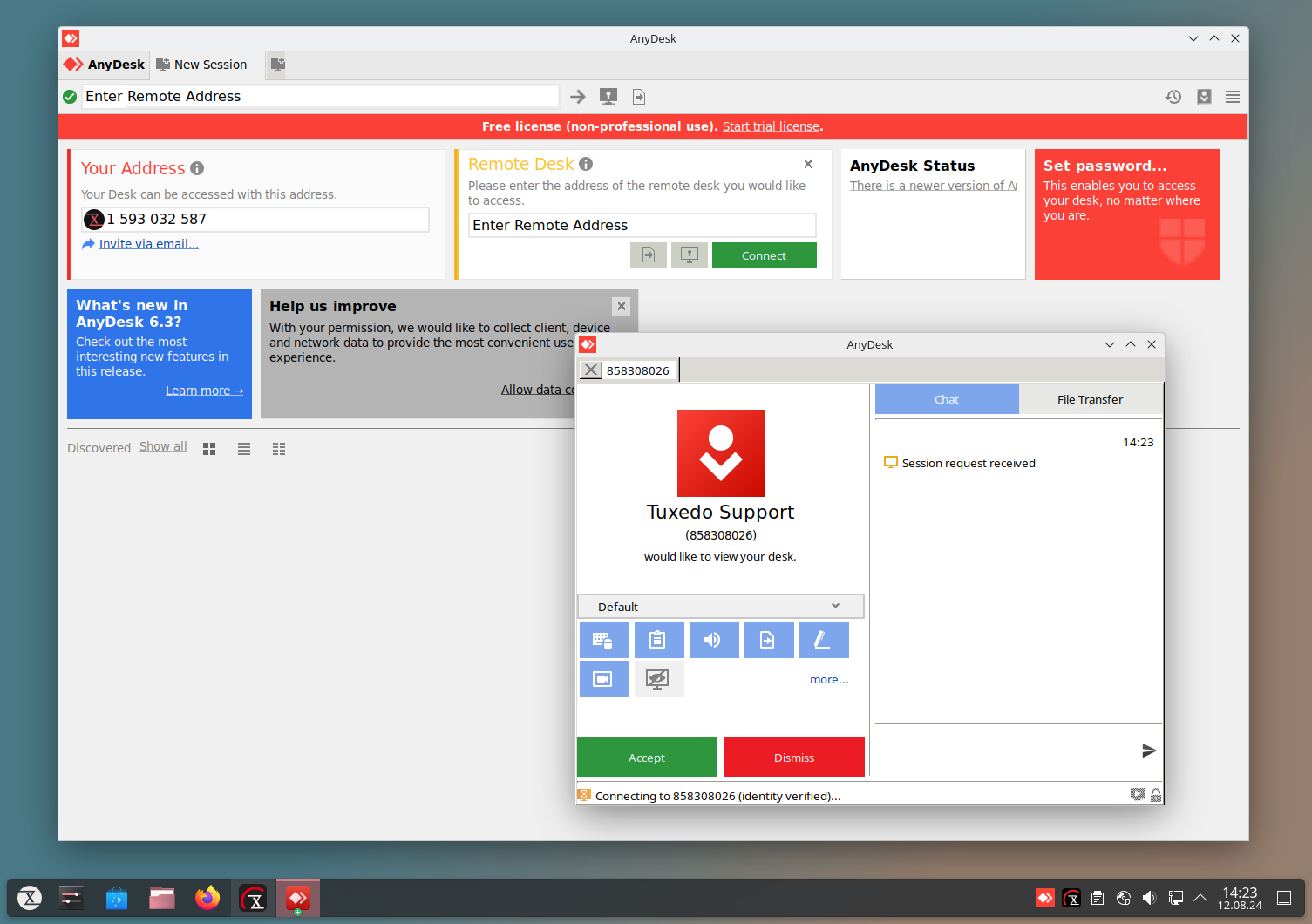 If necessary, our support staff can access your desktop via Anydesk. Only with your consent, of course.