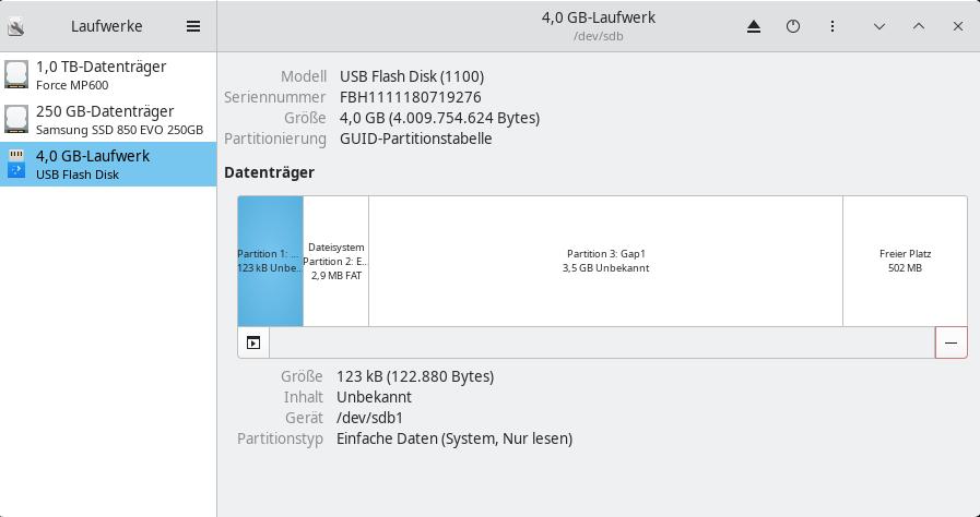 Die Bedienoberfläche von GNOME Disks