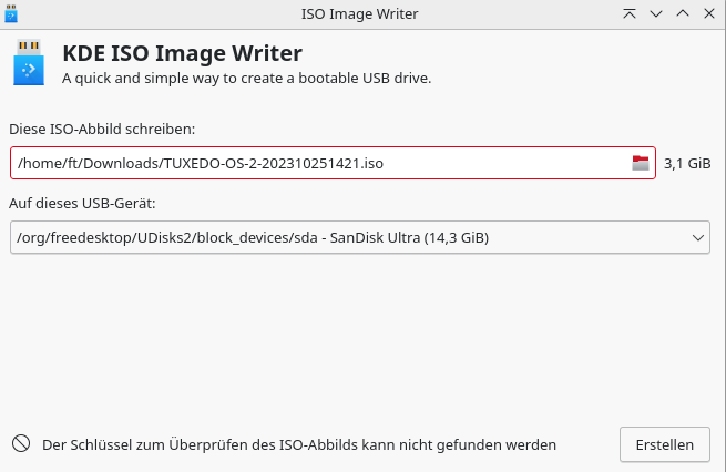 Zum Schreiben von ISO-Images können Sie unter TUXEDO OS den ISO Image Writer nutzen.
