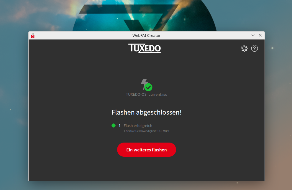 Der Vorgang ist abgeschlossen. Sie können den Stick nun zum Booten von TUXEDO OS nutzen