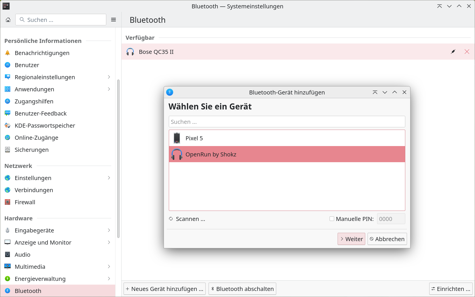 Erkannte Geräte im Bluetooth-Modul der Systemeinstellungen.
