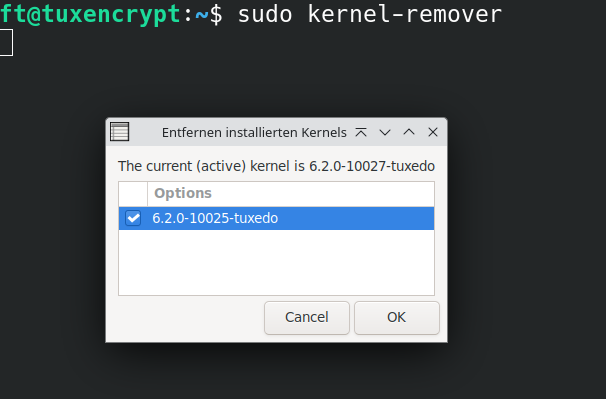 Anzeige des aktiven und der zusätzlichen Kernel