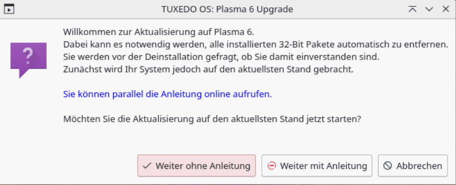 Ankündigung des Upgrades