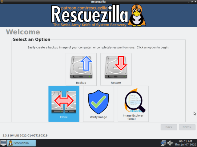 In the first step, select Backup