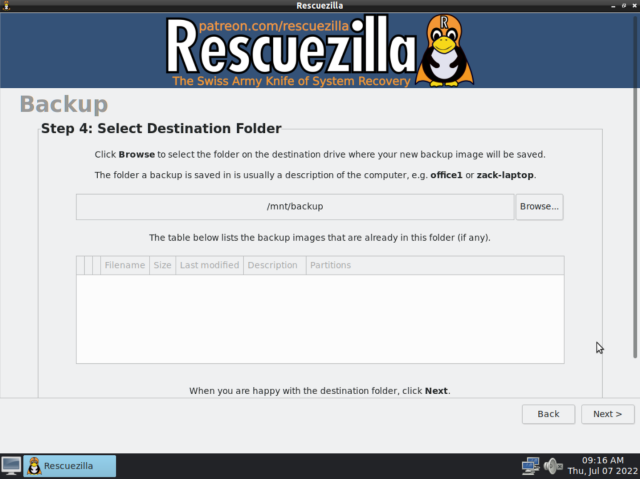 Now specify the directory for the backup