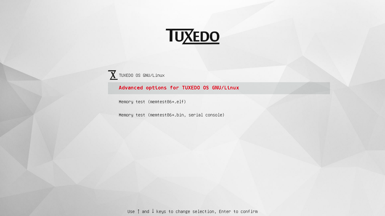 If there are other operating systems installed besides TUXEDO OS, such as Windows, use the Grub boot manager to select the system to boot.