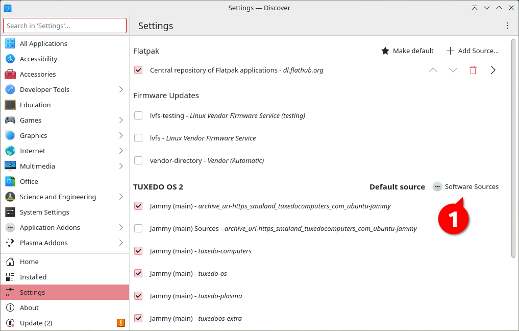 From Discover program management open the package sources management.