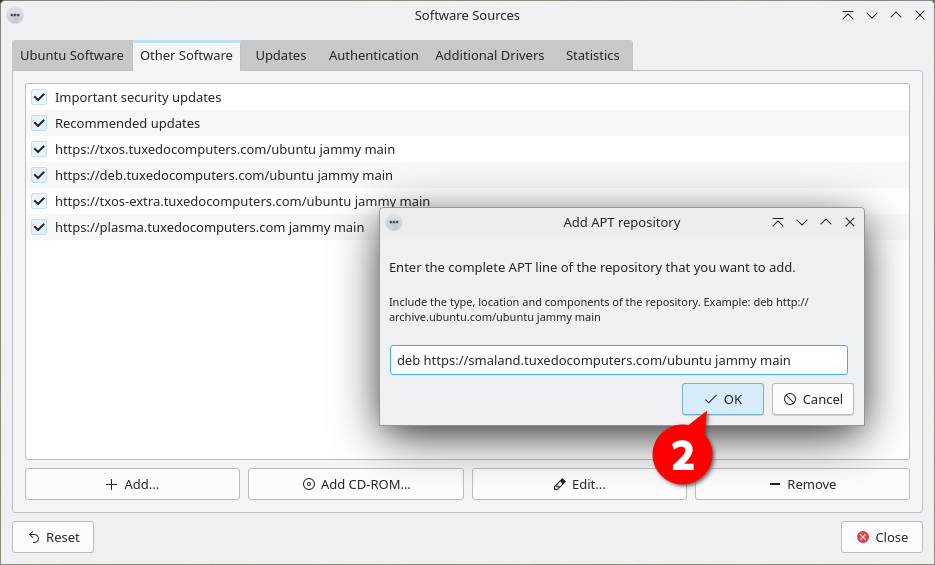 Inside the tab Other Software enter the address line of the Småland repo.