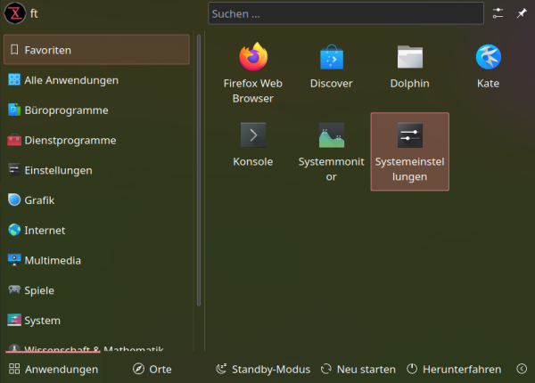Hauptmenü von KDE Plasma Hauptmenü von KDE Plasma