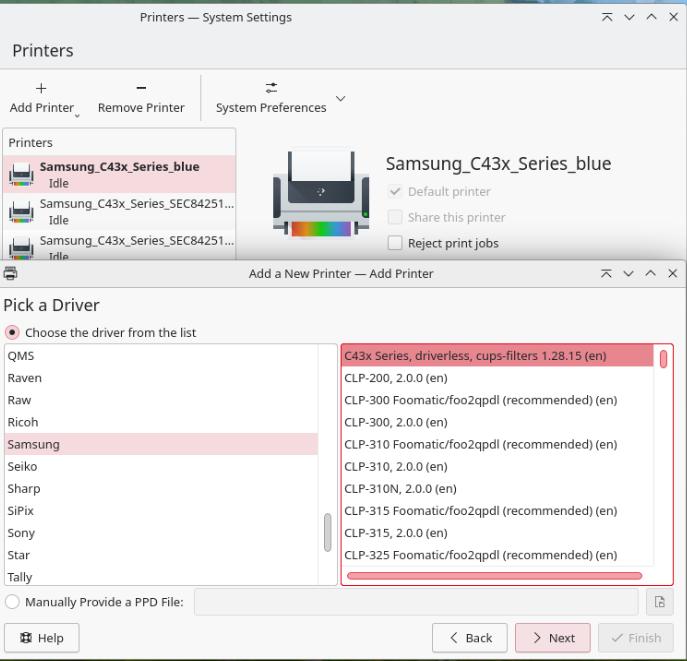 Select printer and driver Sfrom list.