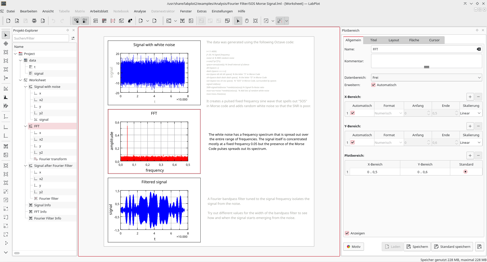 LabPlot beim Visualisieren von Morsecode