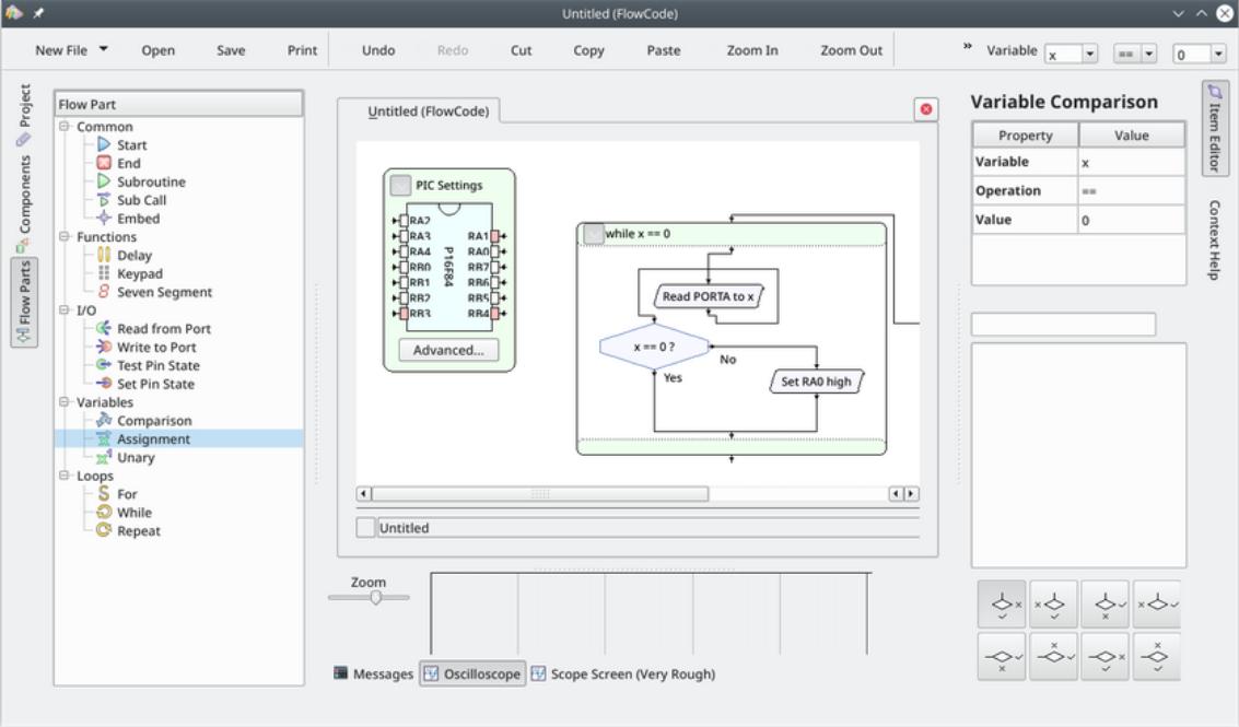 KTechlab is a graphical IDE for microcontrolers and electronics