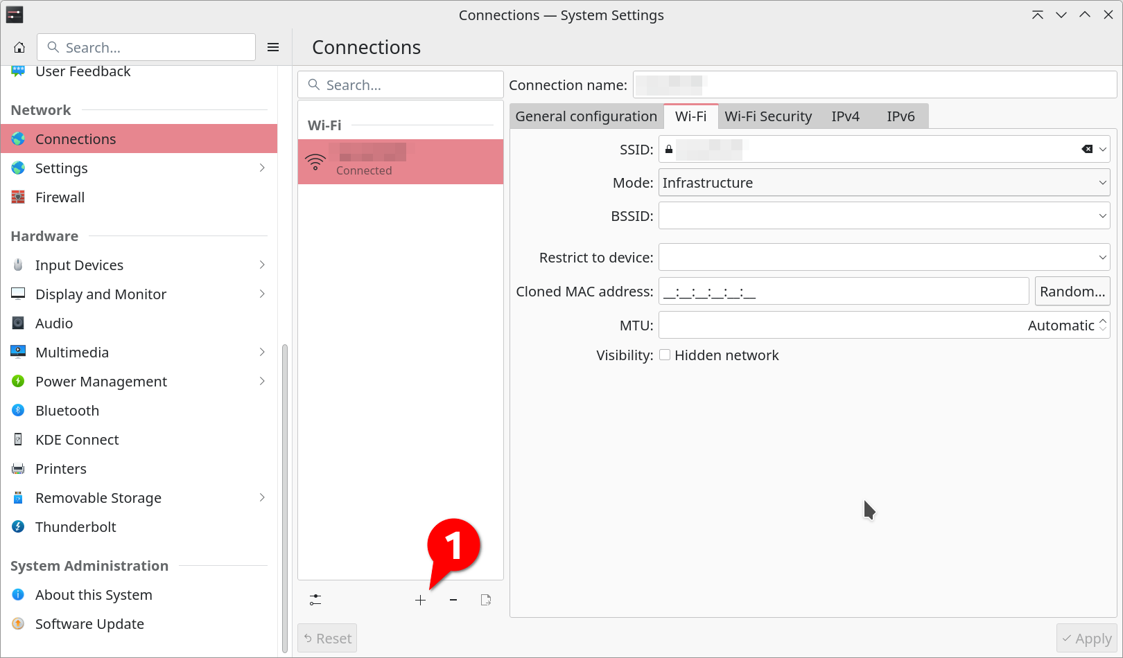 Step 1: Set up a new connection in the network settings.