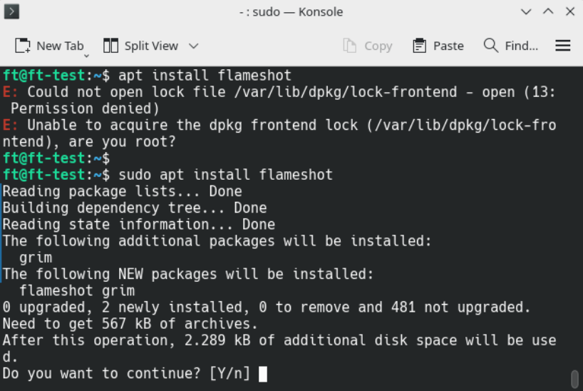 Missing sudo leads to error message